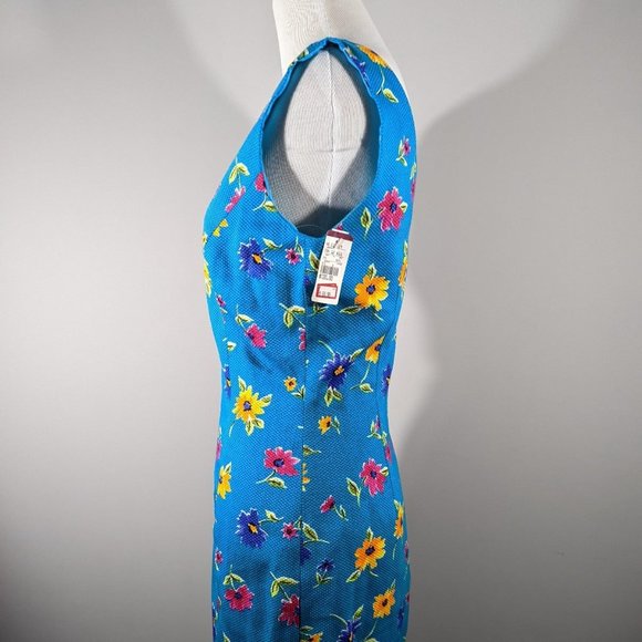 NEW‎ Kenar Floral Blue Sleeveless Dress Women's Size 4 - Picture 3 of 7